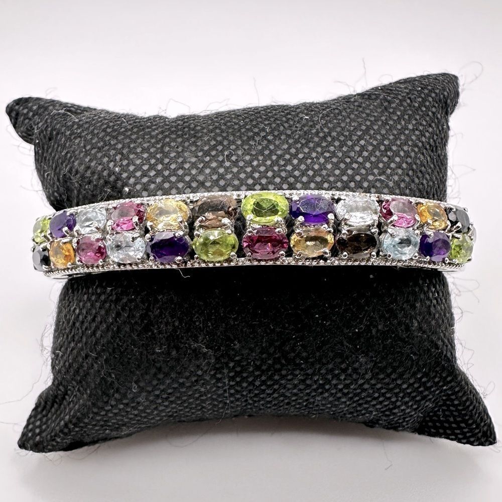 NWT Multi-gemstone and stainless steel hinged bangle/ bracelet!‎
